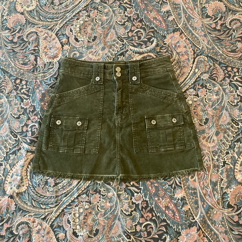 American Eagle Skirt Womens Size 4 Green Corduroy A Line Super High Rise Cargo